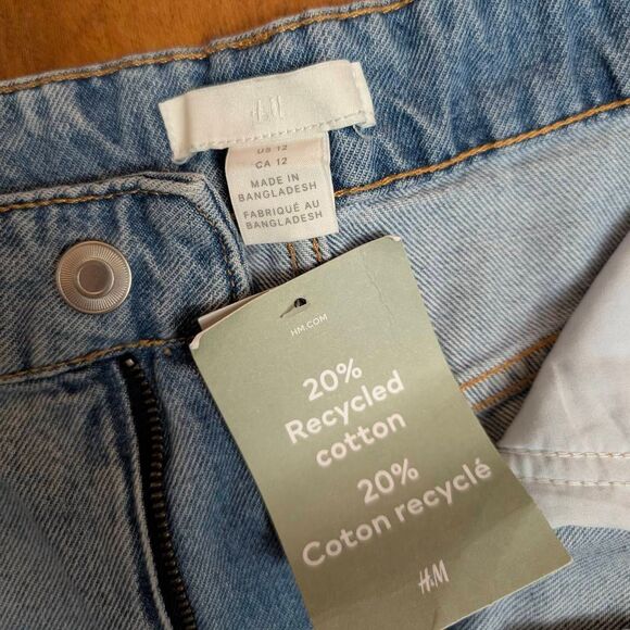 H&M high waist wide leg jeans women's size 12 light wash light distressing NWT - Picture 3 of 7